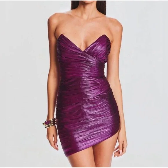 Retrofête Nala Strapless Metallic Mini Dress‎ Purple Size M - Picture 5 of 9